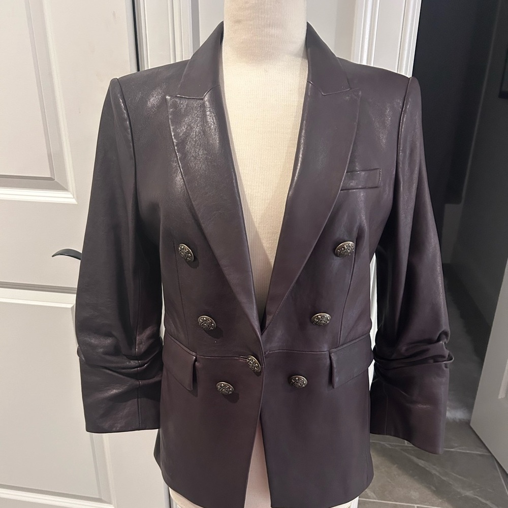 Veronica Beard Chocolate Brown Leather Blazer